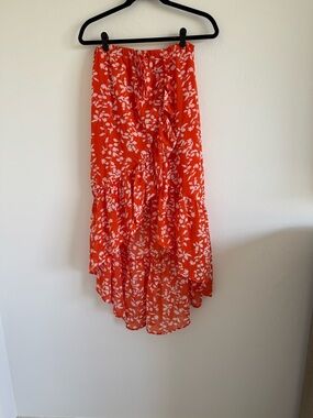 Orange Floral High-Low Ruffle Skirt - NWOT